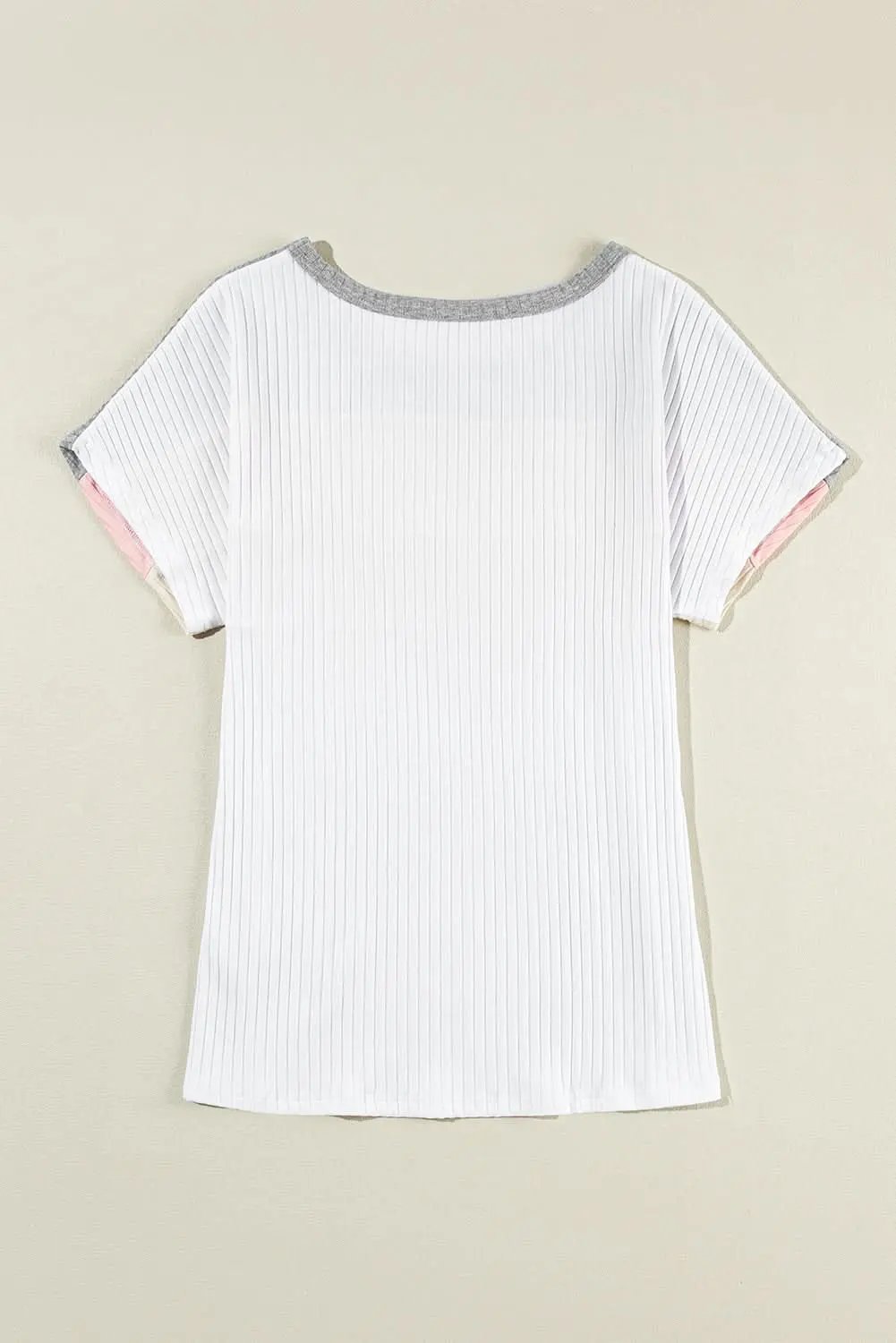 White Ribbed Color Block Patchwork T-shirt - Love Salve